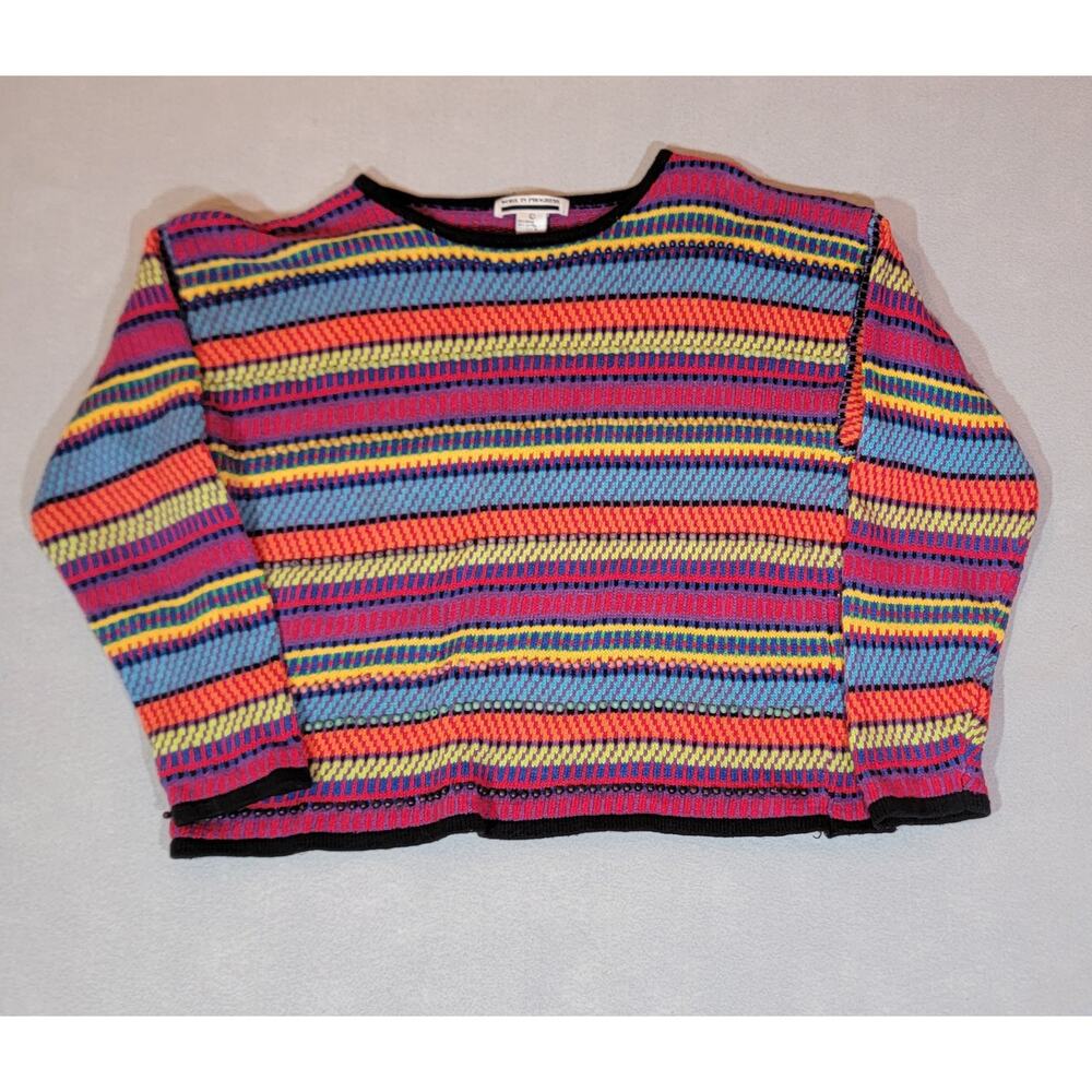 Vintage Work In Progress Beaded Multicolored Stripe Sweater Large